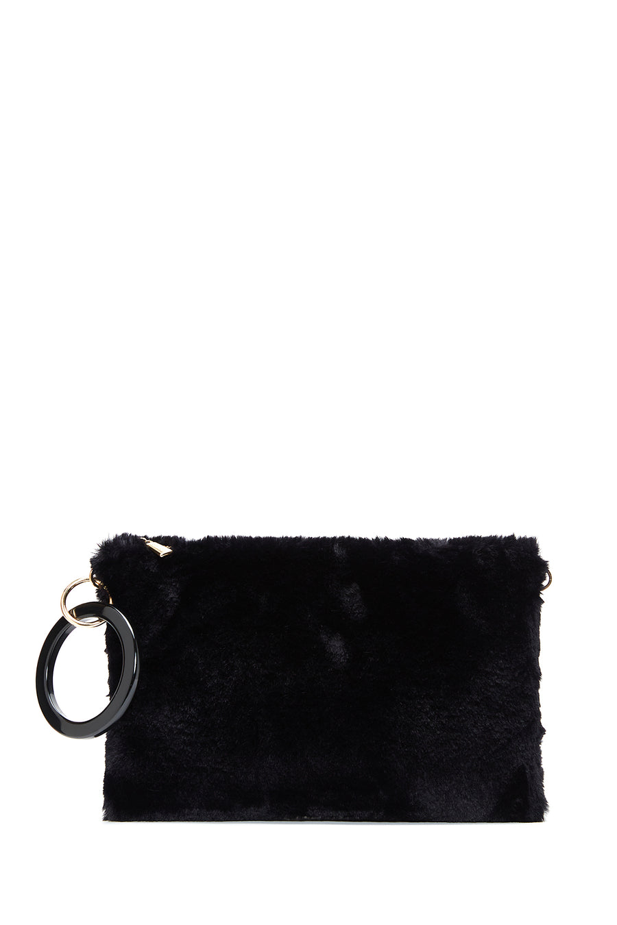Women's Black Chain Strap Plush Clutch Bag