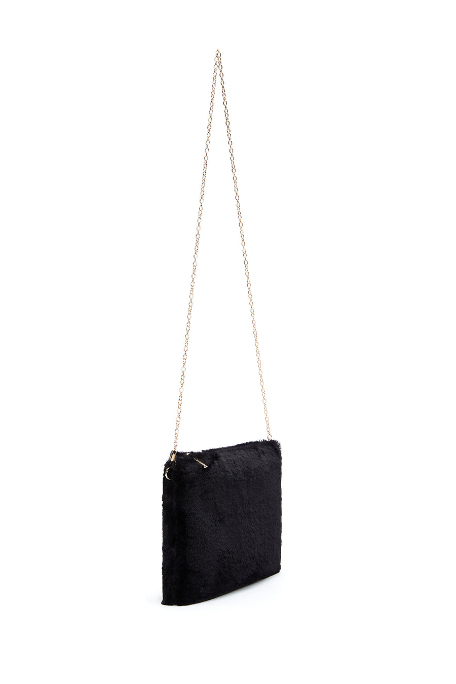 Women's Black Chain Strap Plush Clutch Bag