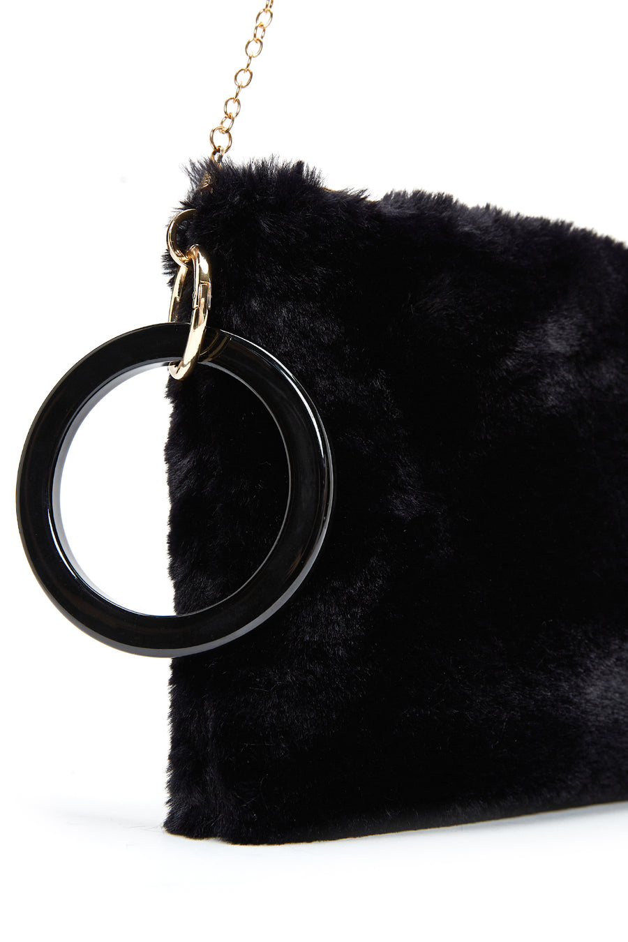 Women's Black Chain Strap Plush Clutch Bag
