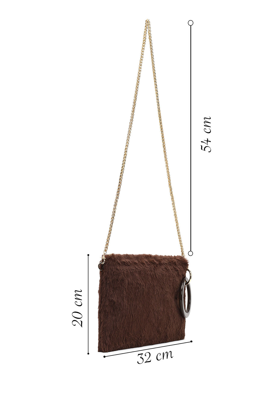 Women's Brown Chain Strap Plush Clutch Bag