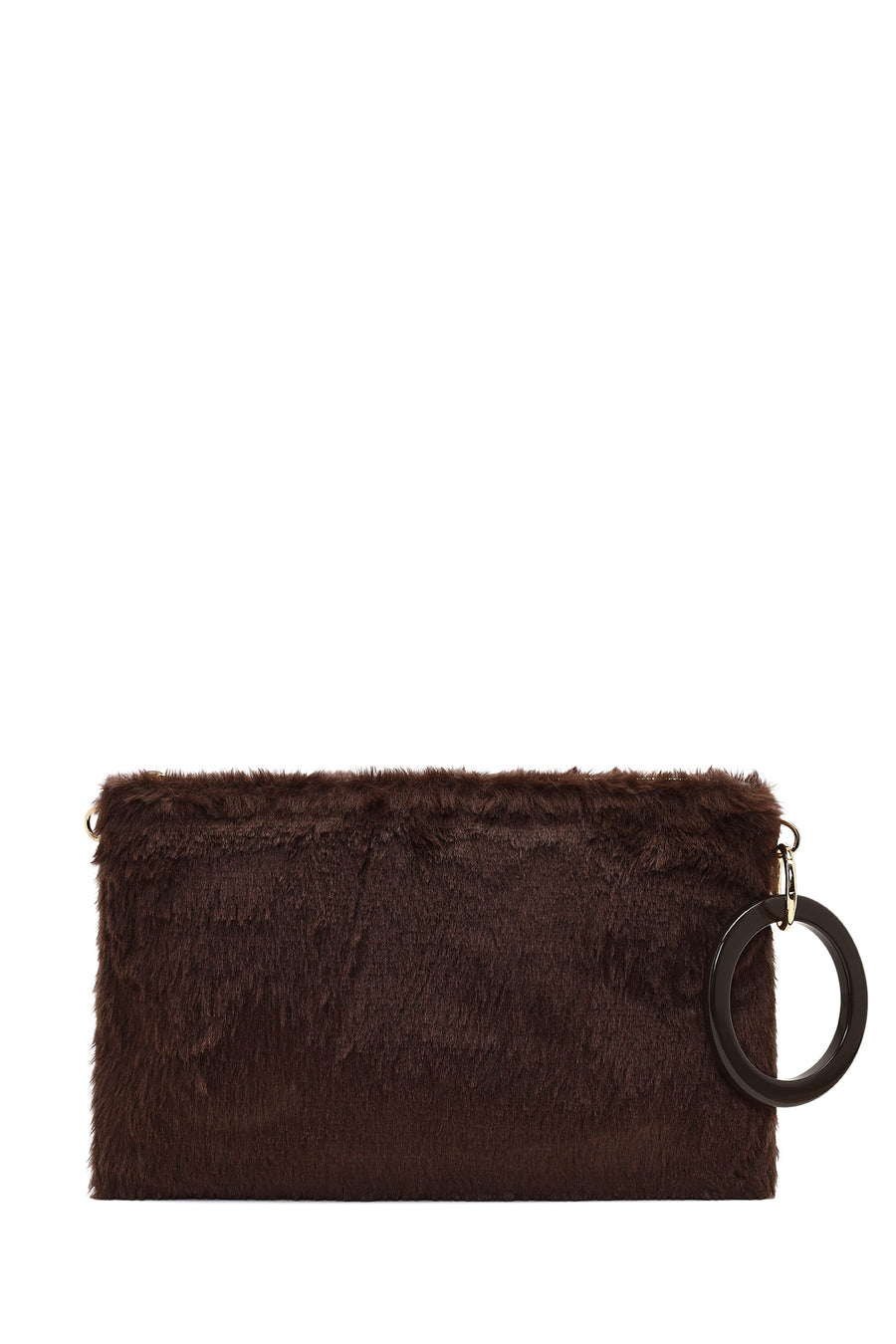 Women's Brown Chain Strap Plush Clutch Bag