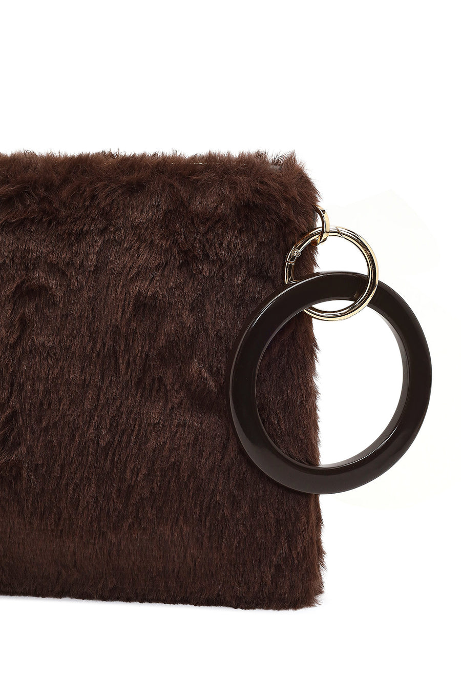 Women's Brown Chain Strap Plush Clutch Bag