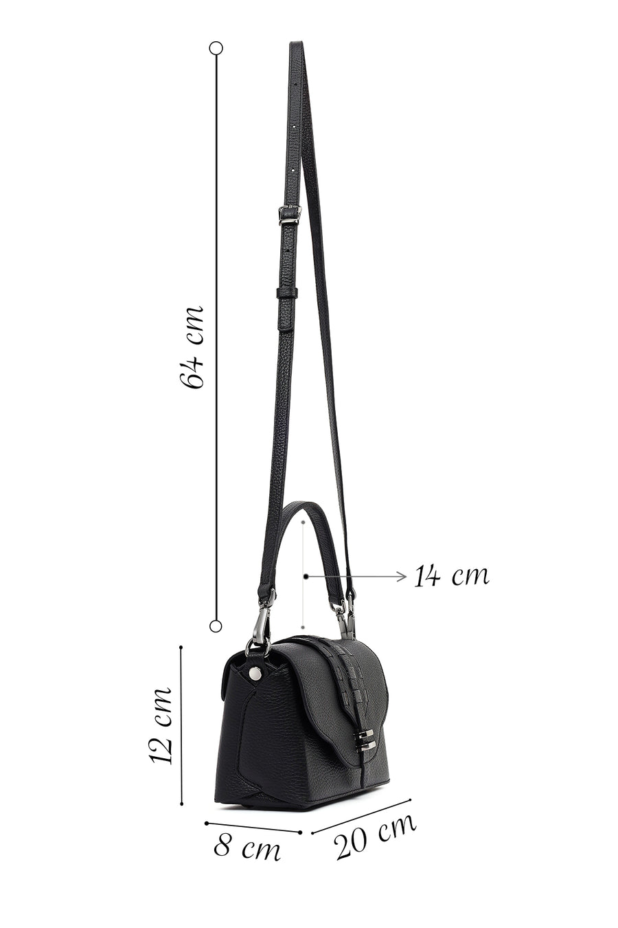 Women's Black Long Strap Leather Crossbody Bag