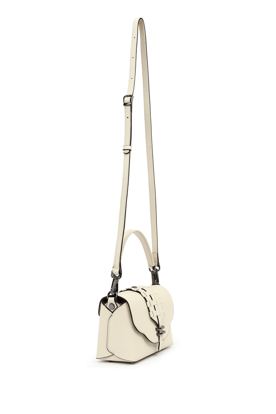 Women's Cream Long Strap Leather Crossbody Bag