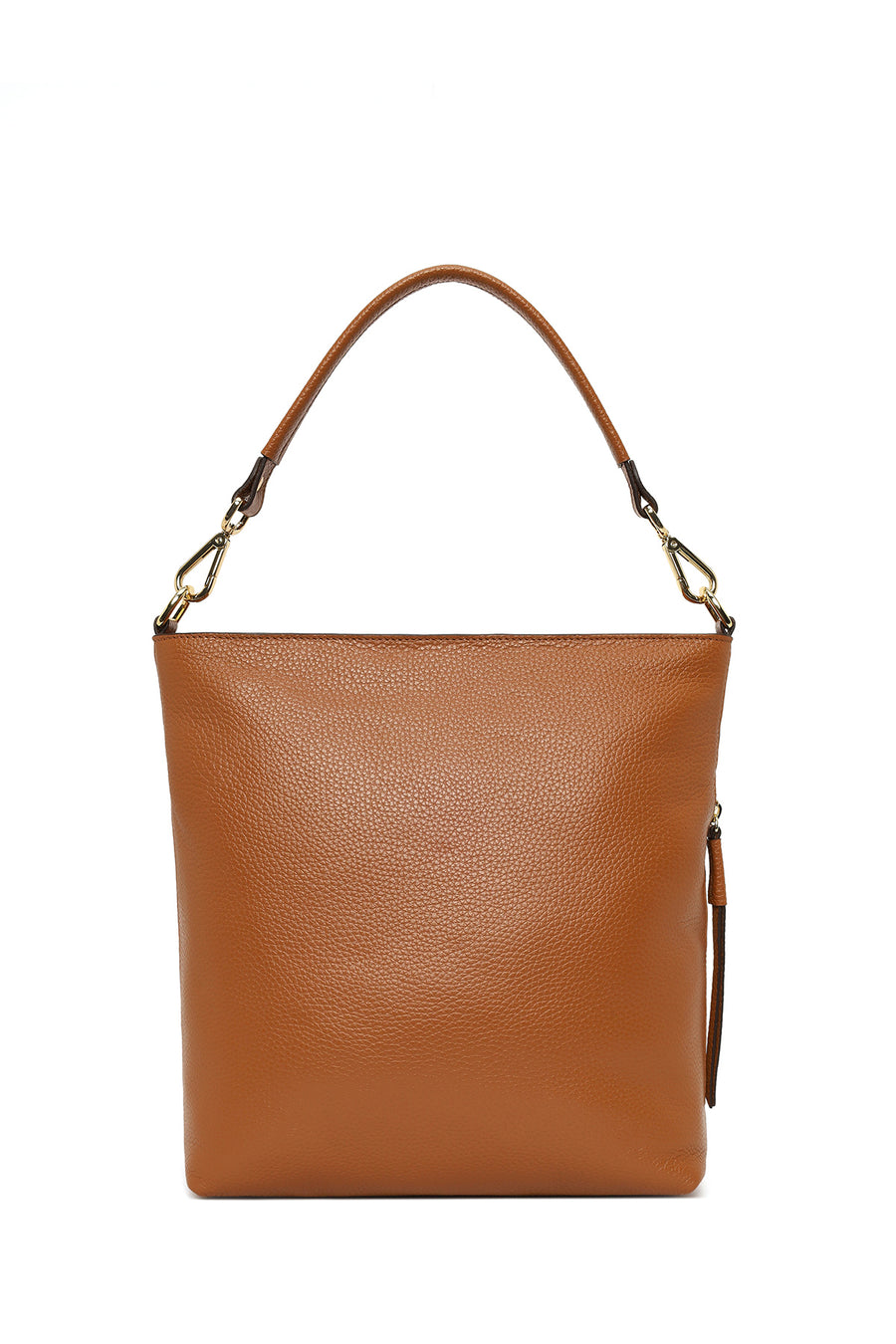 Woman Tan Long-Strap Leather Shoulder Bag