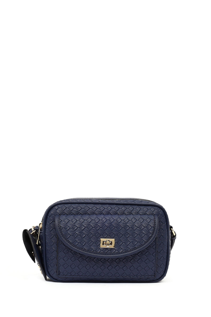 Women's Navy Blue Long Strap Knitted Crossbody Bag