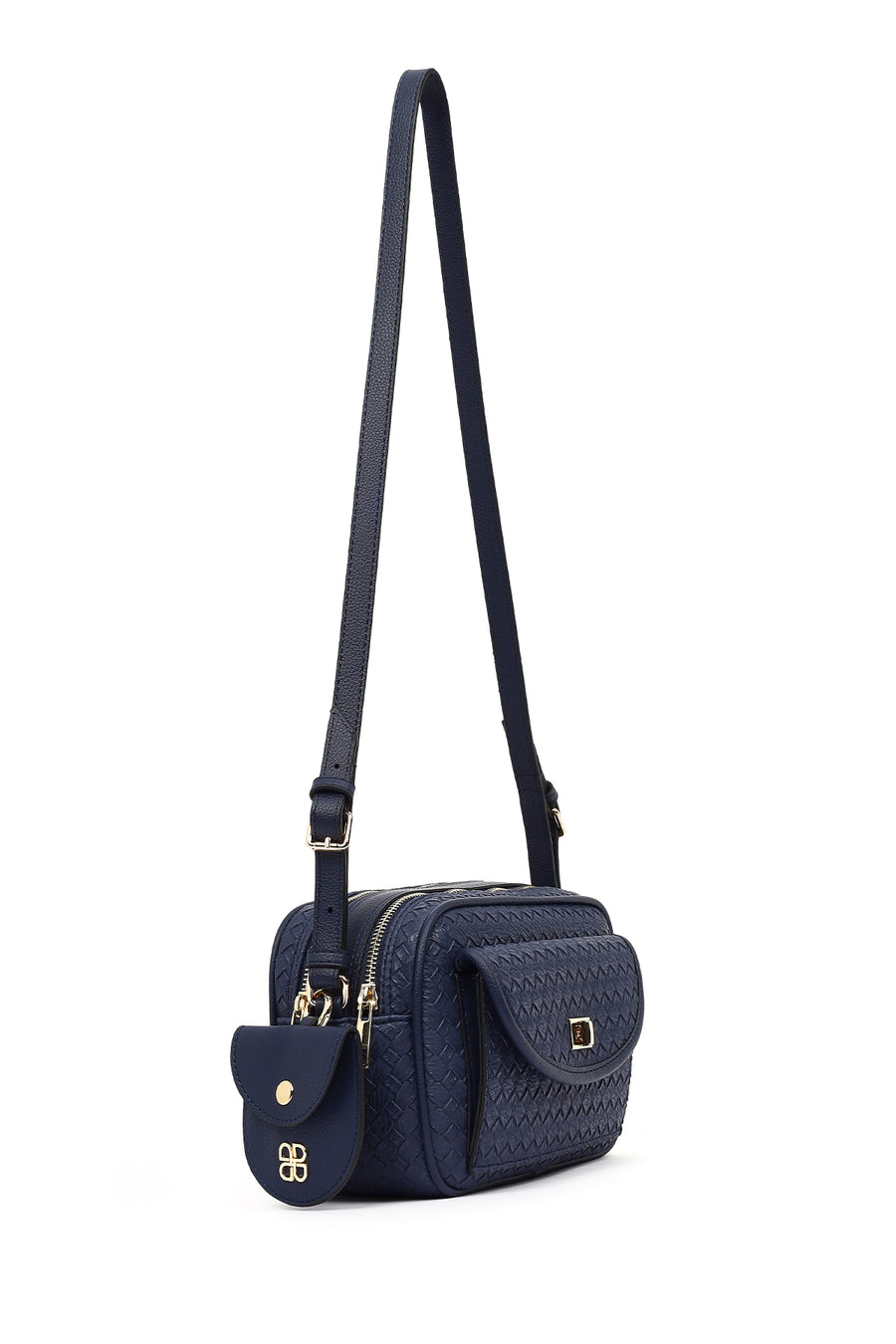 Women's Navy Blue Long Strap Knitted Crossbody Bag