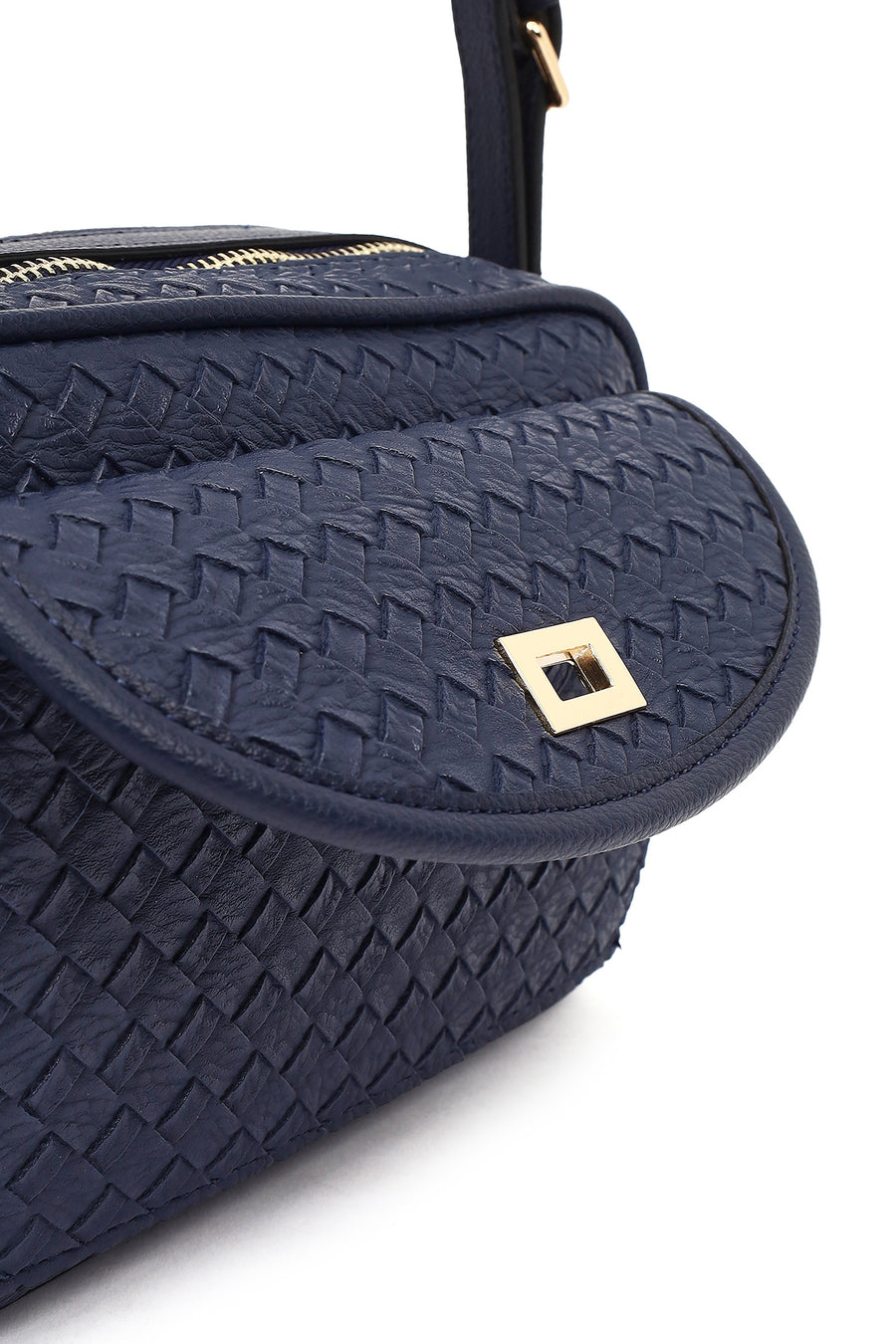 Women's Navy Blue Long Strap Knitted Crossbody Bag