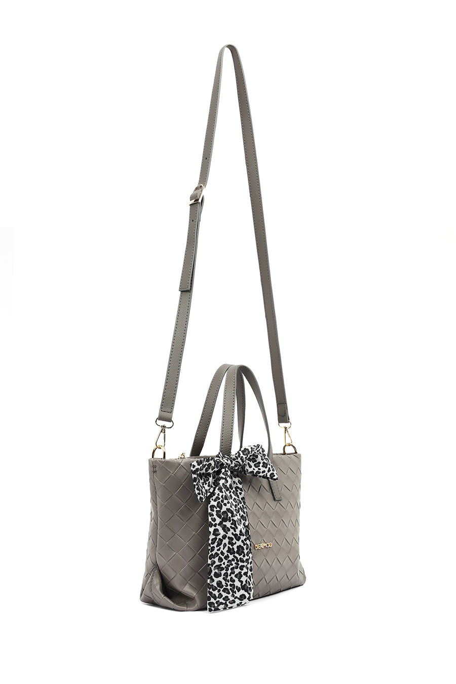 Women's Grey Long Strap Knitted Shoulder Bag