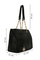 Women's Black Chain Strap Patterned Shoulder Bag | Derimod