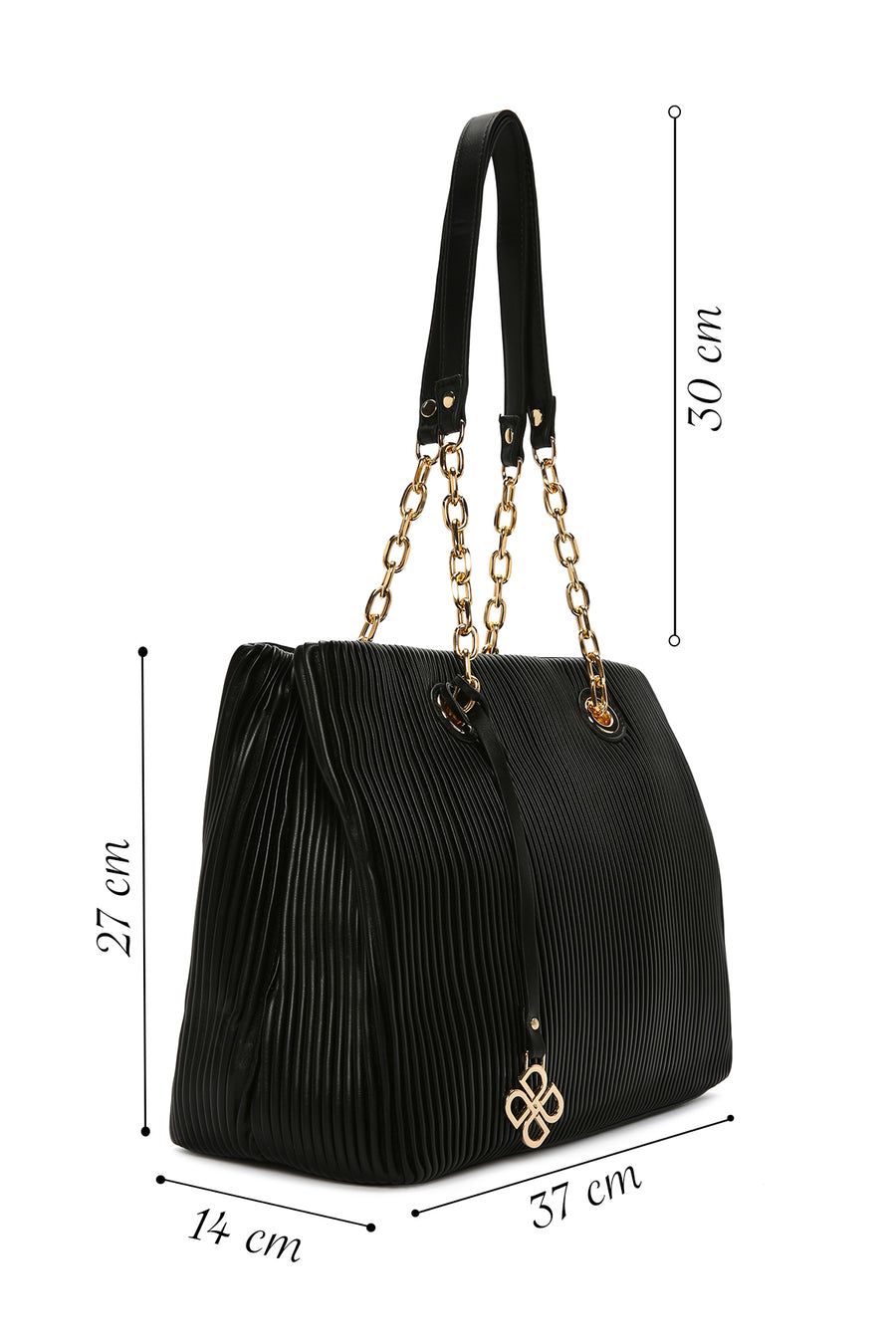 Women's Black Chain Strap Patterned Shoulder Bag