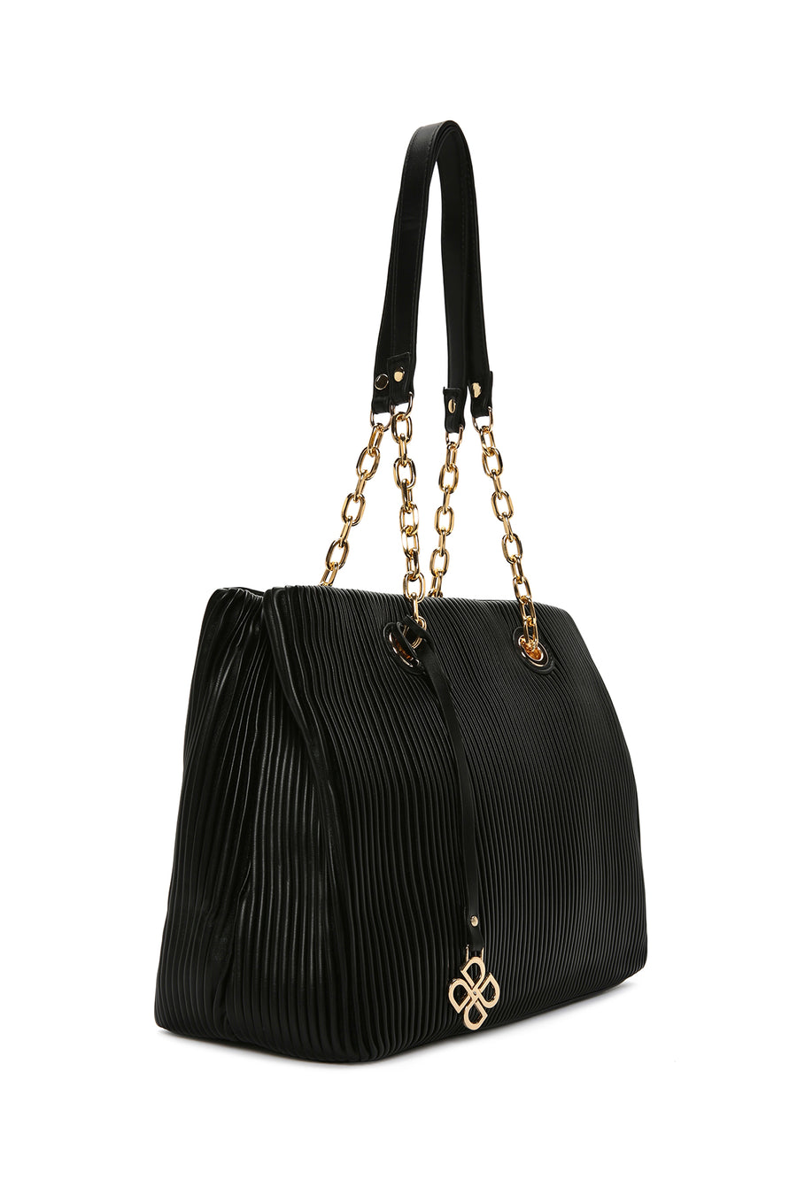 Women's Black Chain Strap Patterned Shoulder Bag