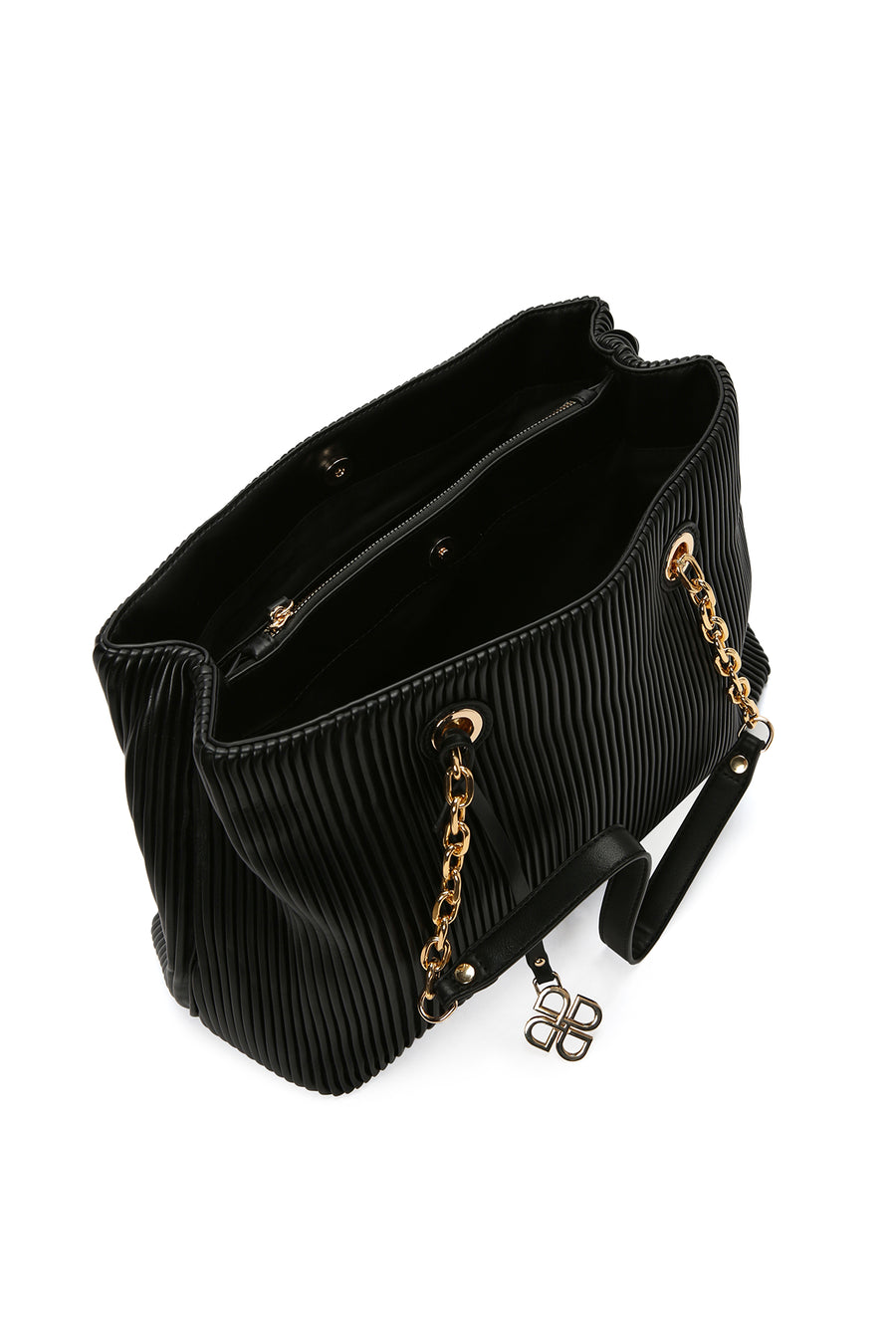 Women's Black Chain Strap Patterned Shoulder Bag