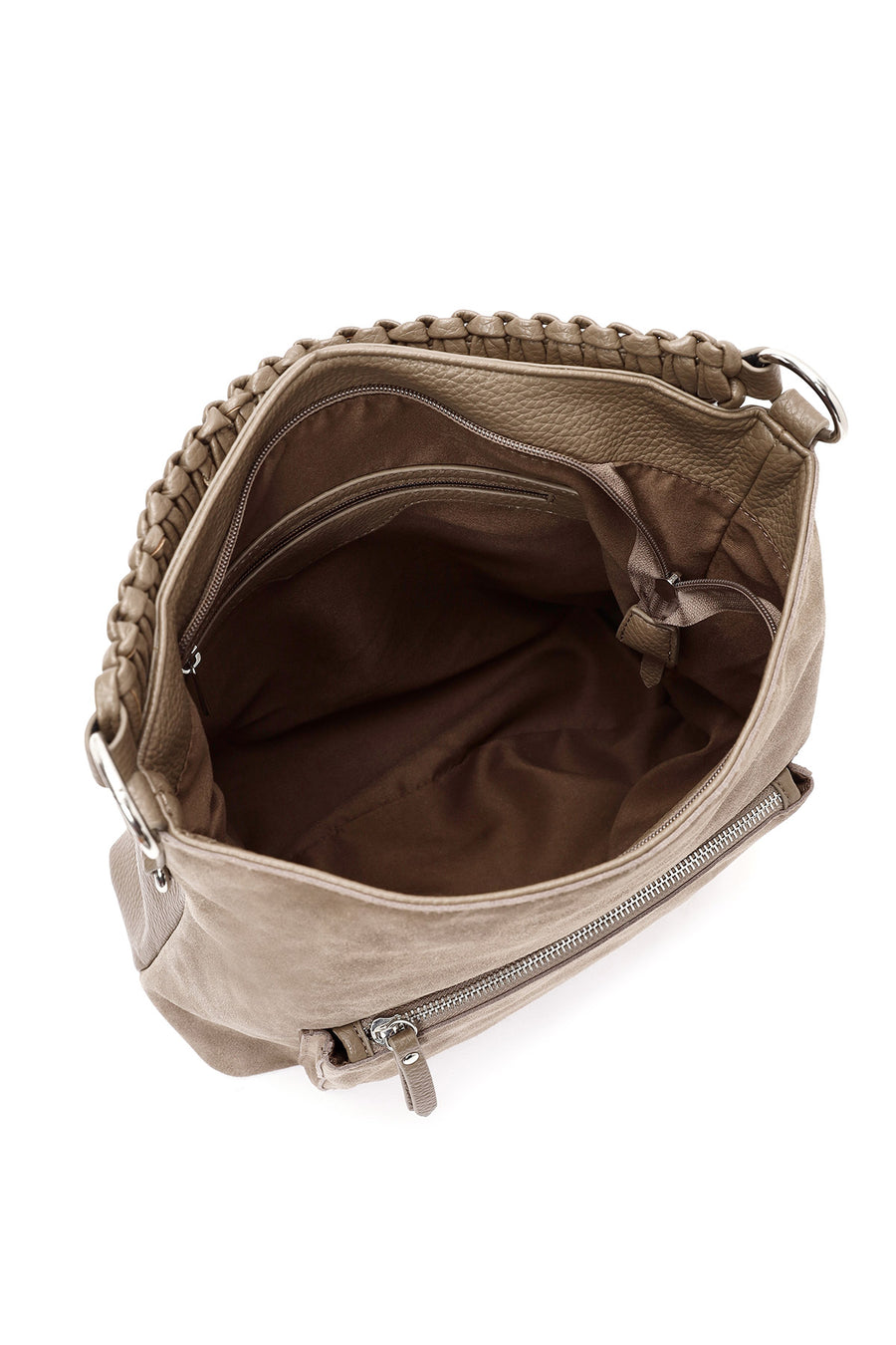 Women's Beige Short and Long Strapped Suede Shoulder Bag