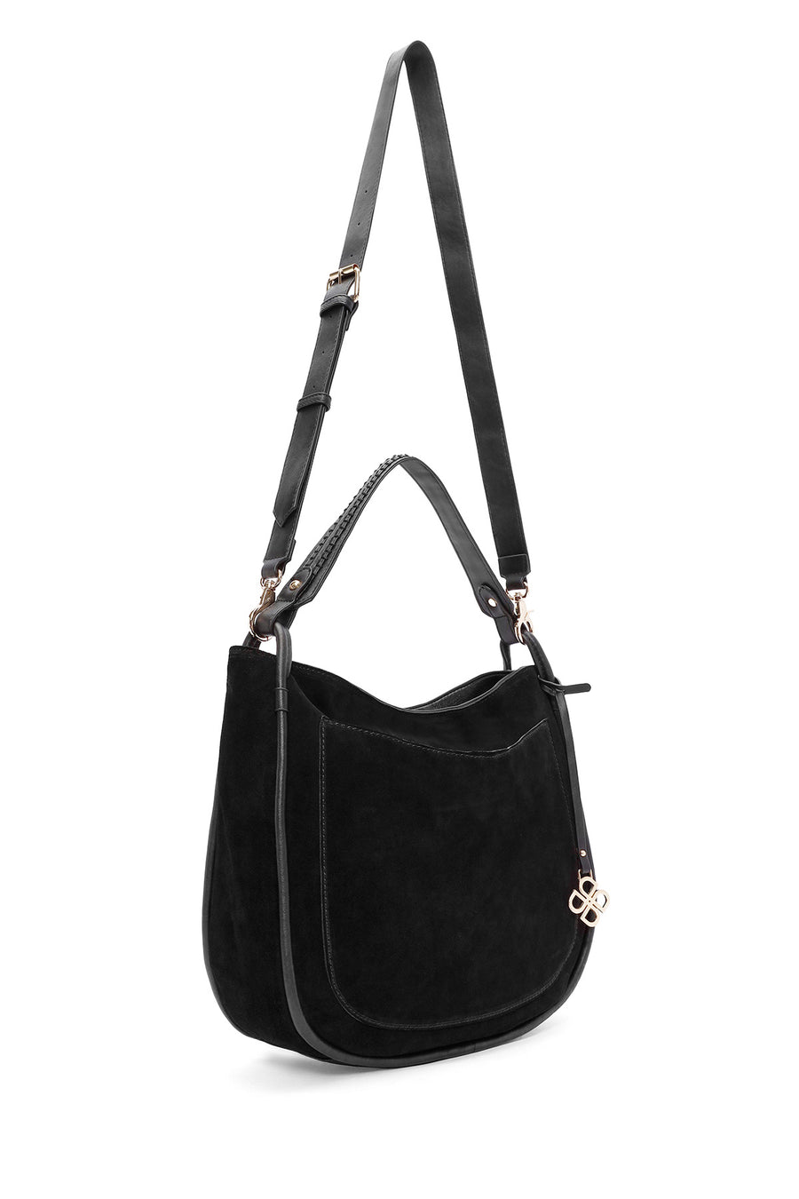 Women's Black Long Strap Suede Shoulder Bag