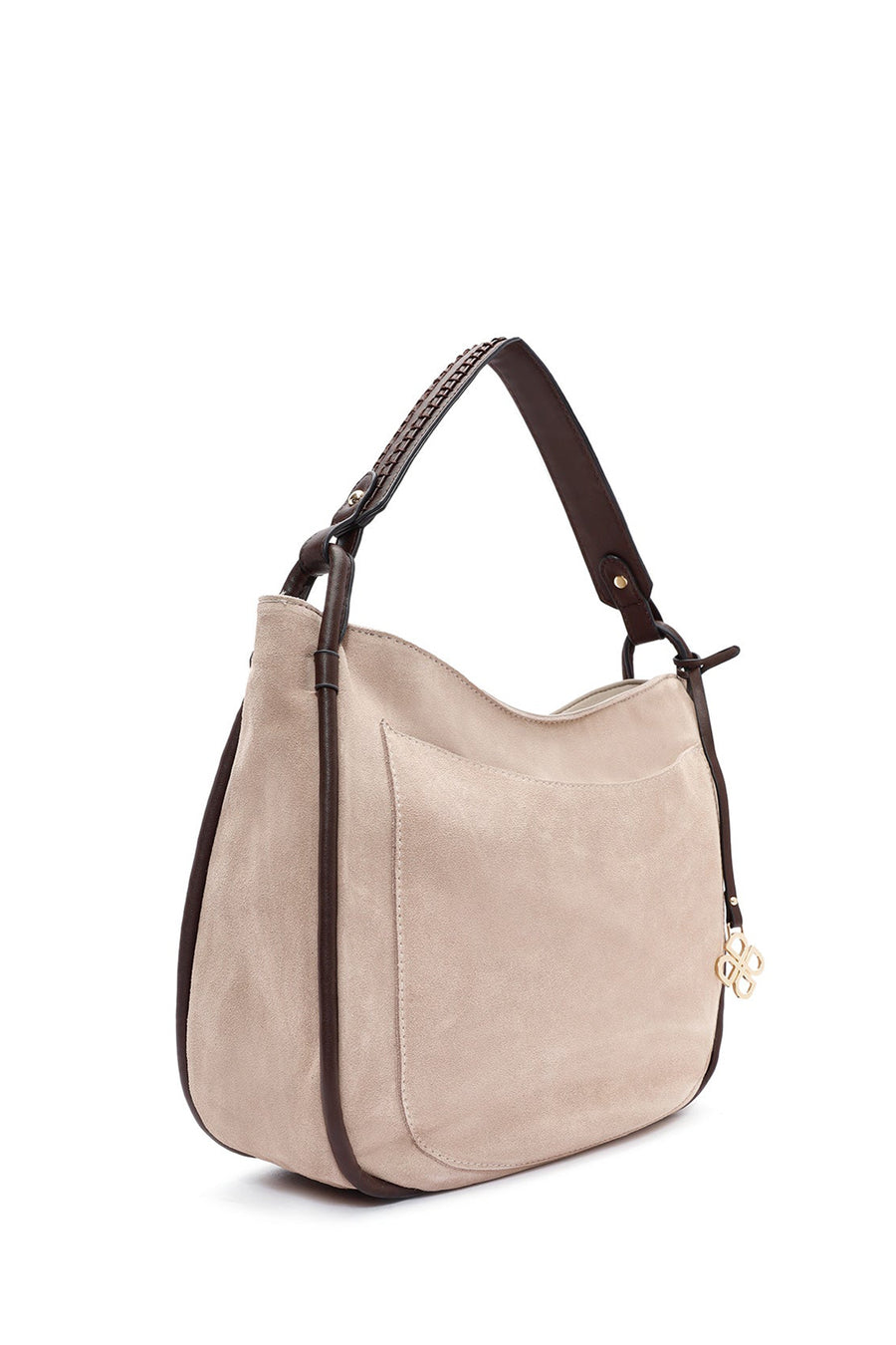 Women's Gray Long Strap Suede Shoulder Bag