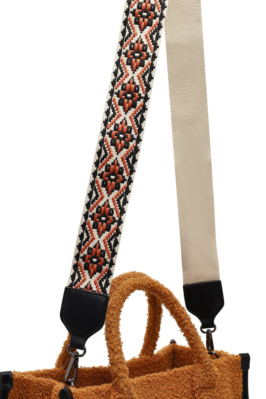 Women's Tan Long Strap Plush Sleeve Bag