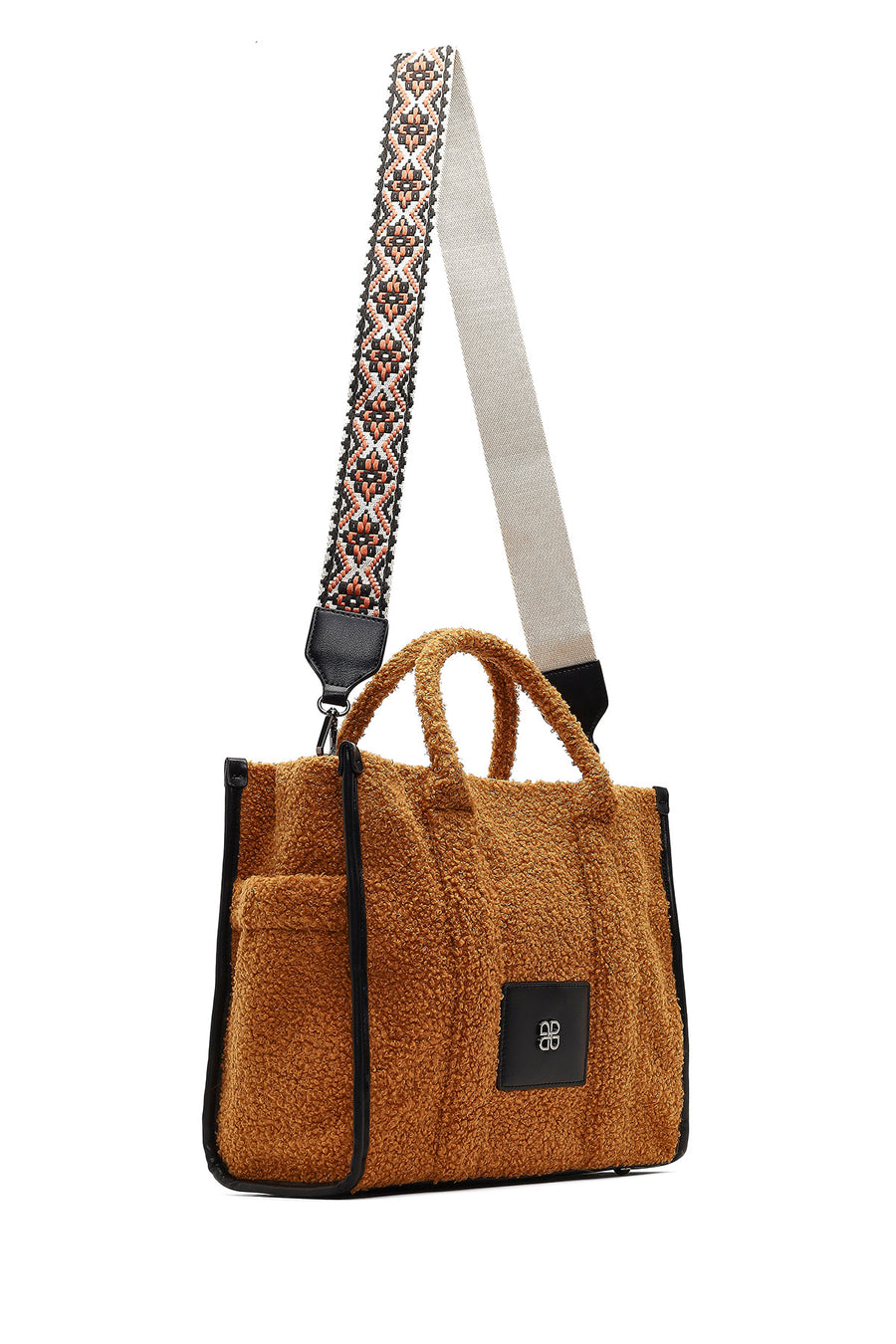Women's Tan Long Strap Plush Sleeve Bag