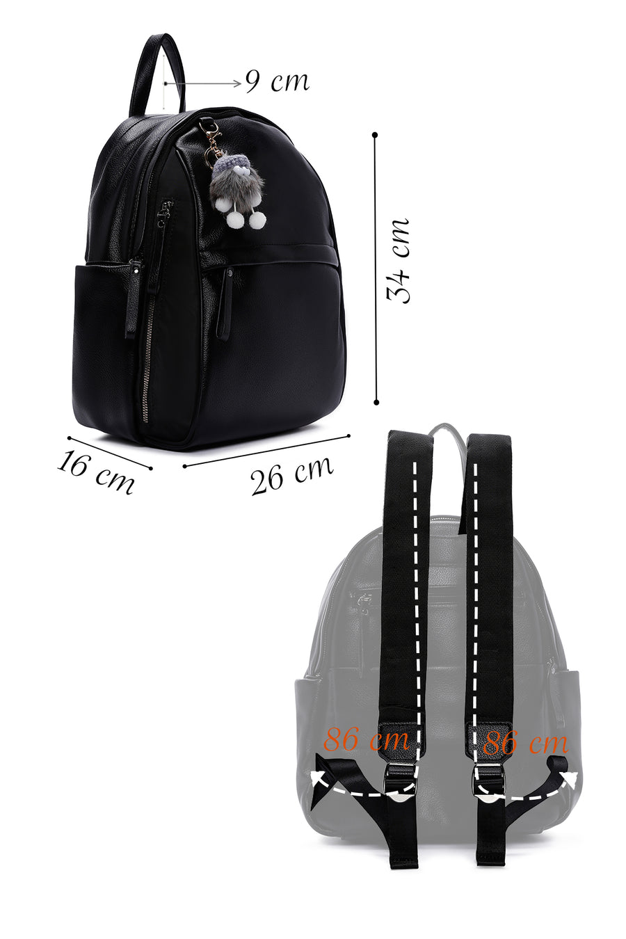 Women's Black Backpack with Accessories