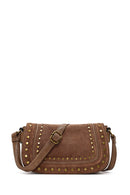 Women's Tan Long Strap Studded Suede Crossbody Bag | Derimod