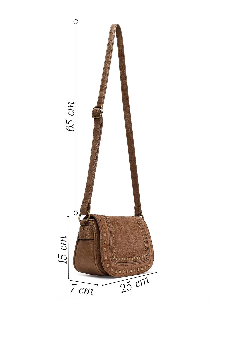 Women's Tan Long Strap Studded Suede Crossbody Bag