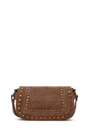 Women's Tan Long Strap Studded Suede Crossbody Bag | Derimod