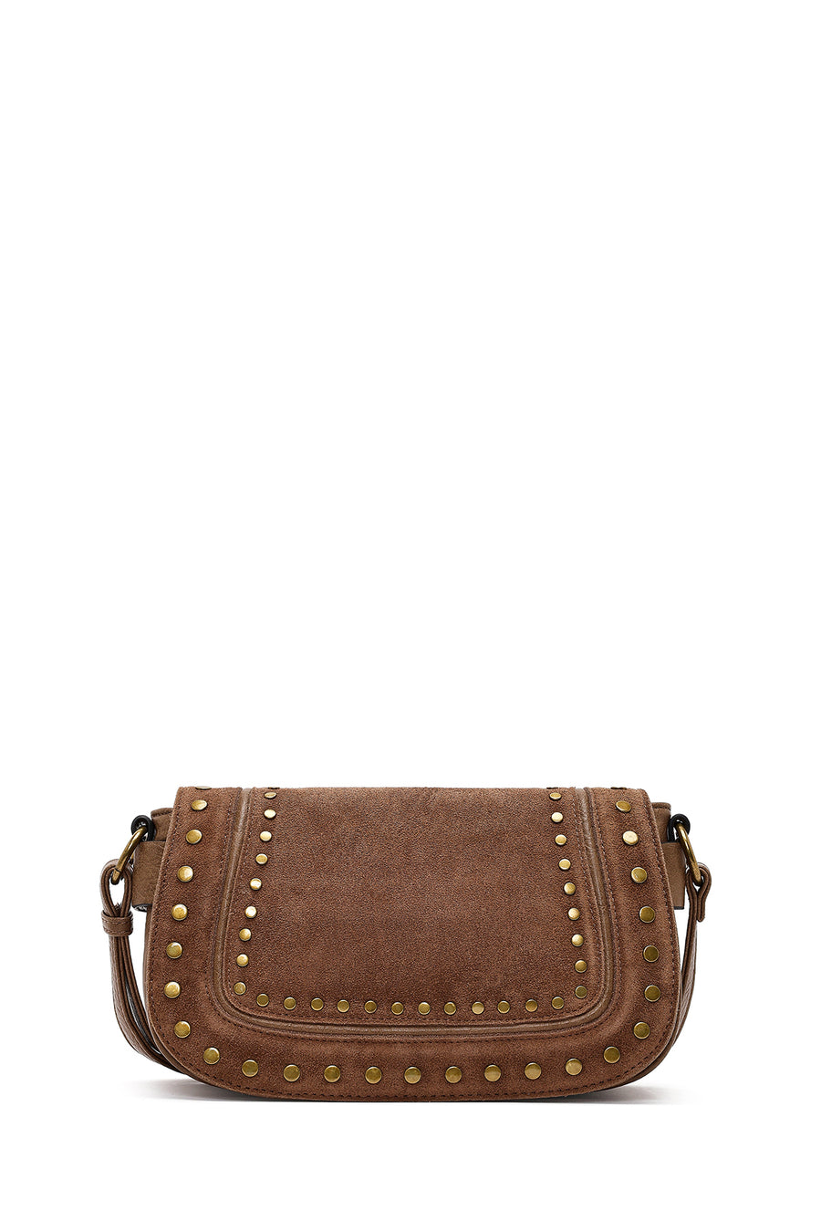 Women's Tan Long Strap Studded Suede Crossbody Bag