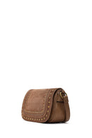 Women's Tan Long Strap Studded Suede Crossbody Bag | Derimod