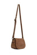 Women's Tan Long Strap Studded Suede Crossbody Bag | Derimod