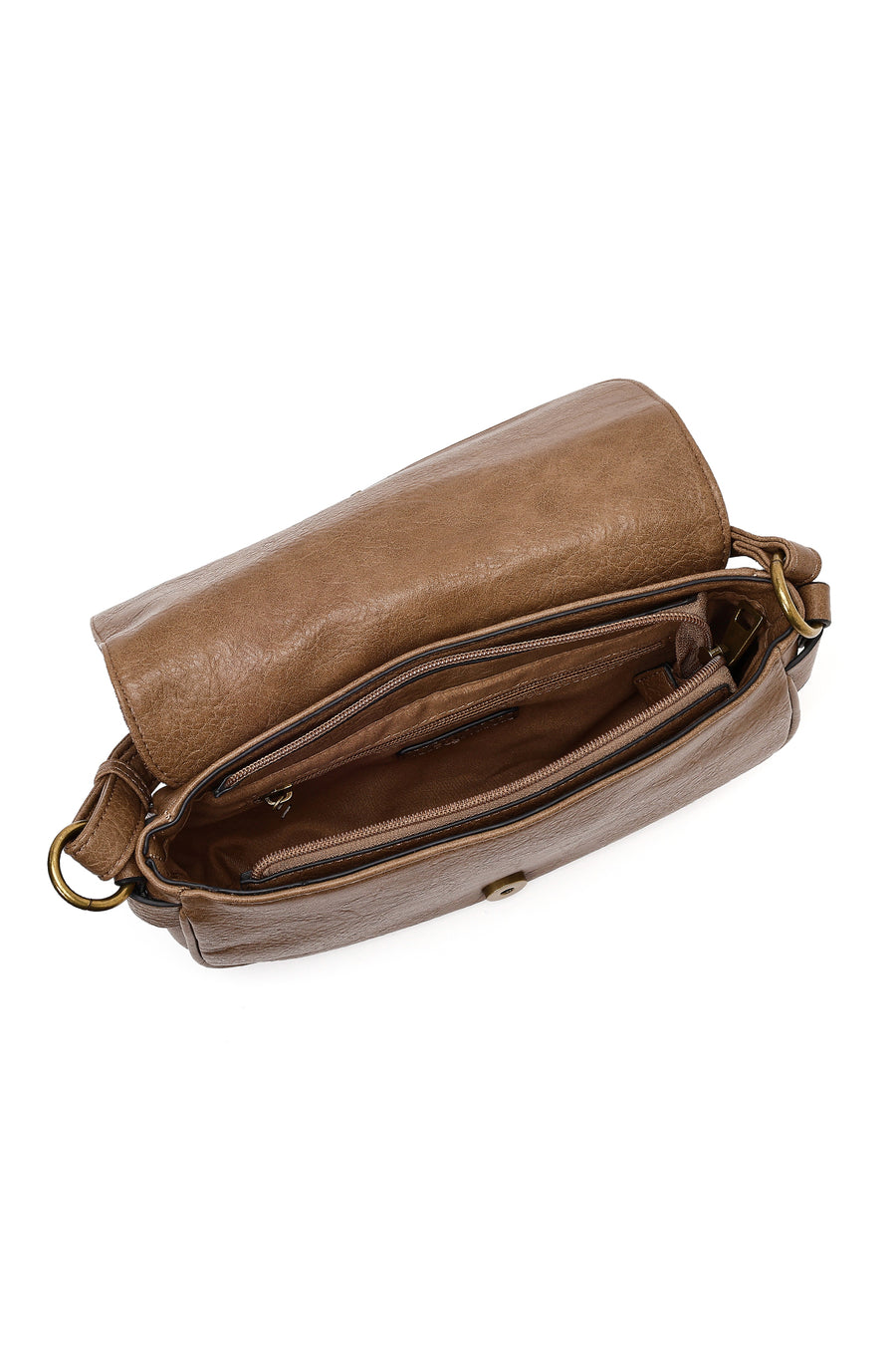 Women's Tan Long Strap Studded Suede Crossbody Bag