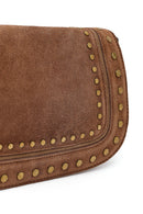 Women's Tan Long Strap Studded Suede Crossbody Bag | Derimod