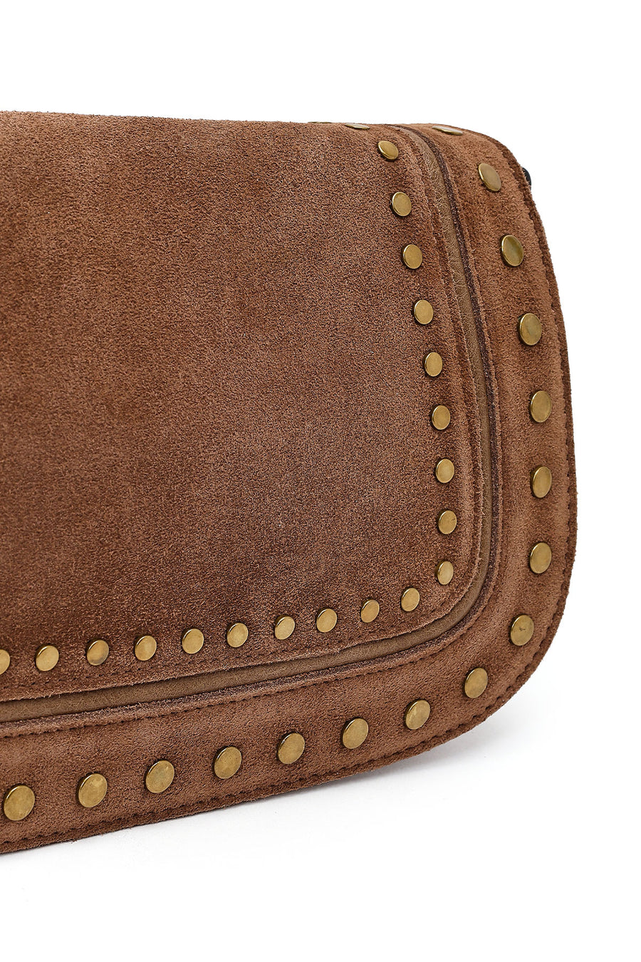 Women's Tan Long Strap Studded Suede Crossbody Bag
