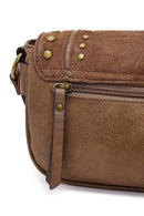 Women's Tan Long Strap Studded Suede Crossbody Bag | Derimod