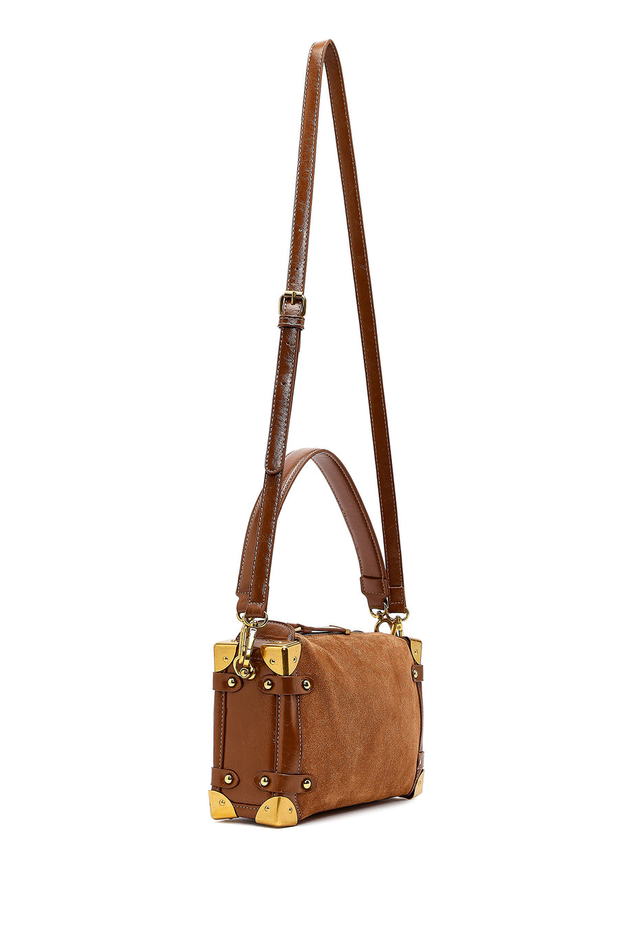 Women's Tan Long Strap Suede Leather Mini Shoulder Bag