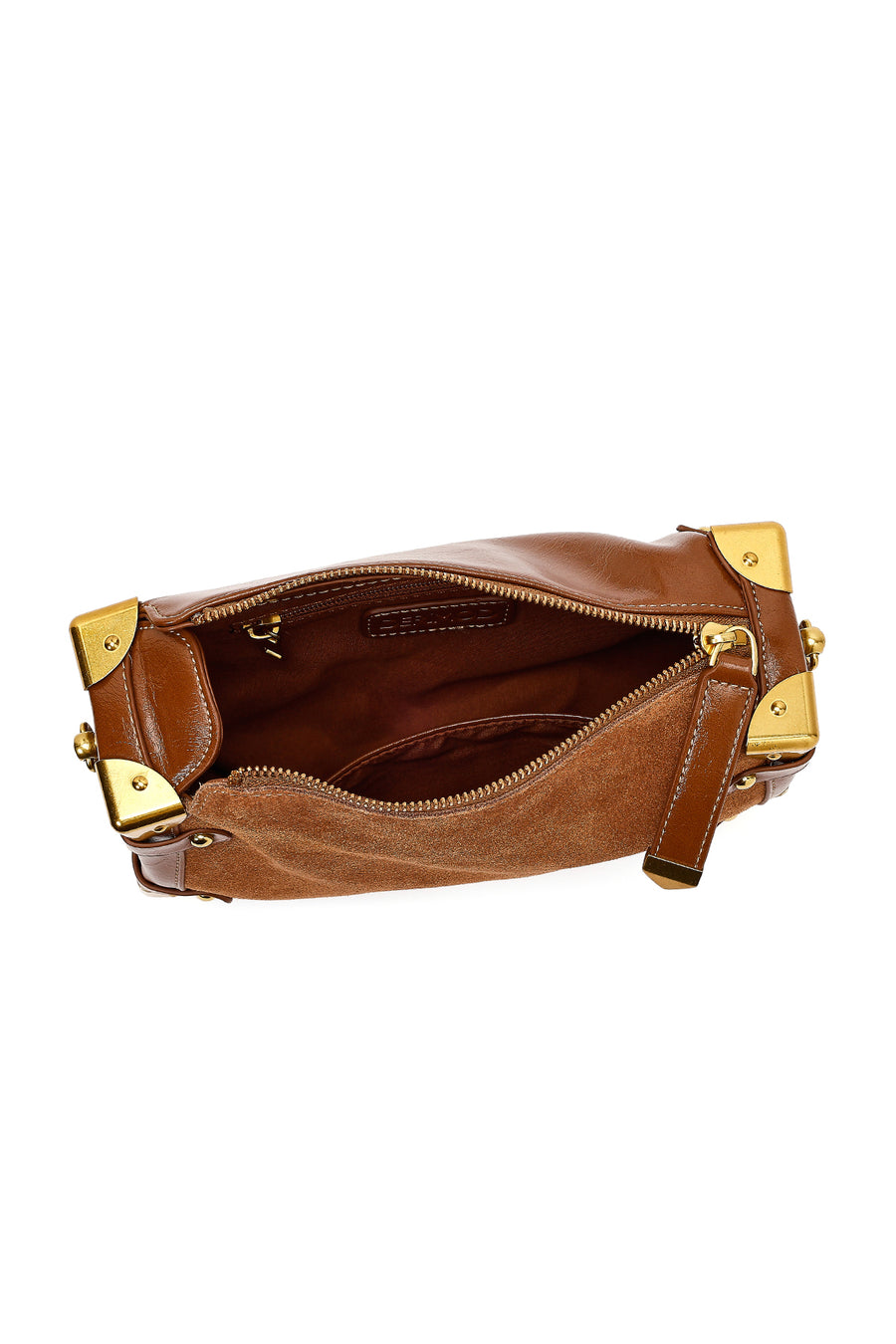 Women's Tan Long Strap Suede Leather Mini Shoulder Bag