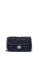 Women Navy Blue Long Strapped Patterned Mini Crossbody Bag | Derimod