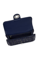 Women Navy Blue Long Strapped Patterned Mini Crossbody Bag | Derimod
