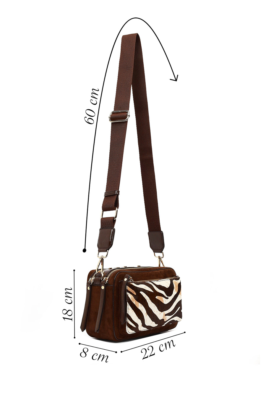 Women's Brown Long Strap Patterned Crossbody Bag