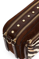 Women's Brown Long Strap Patterned Crossbody Bag | Derimod