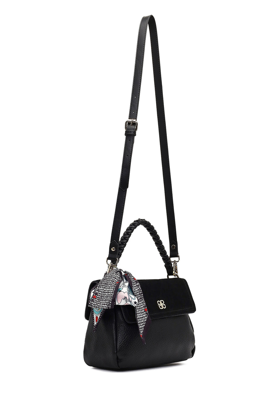 Women's Black Long Strap Suede Shoulder Bag