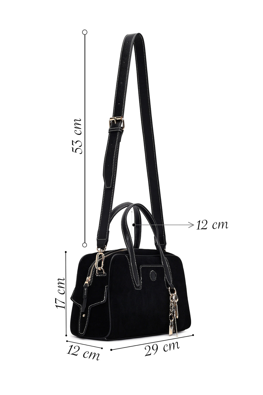 Women's Black Long Strap Suede Handbag
