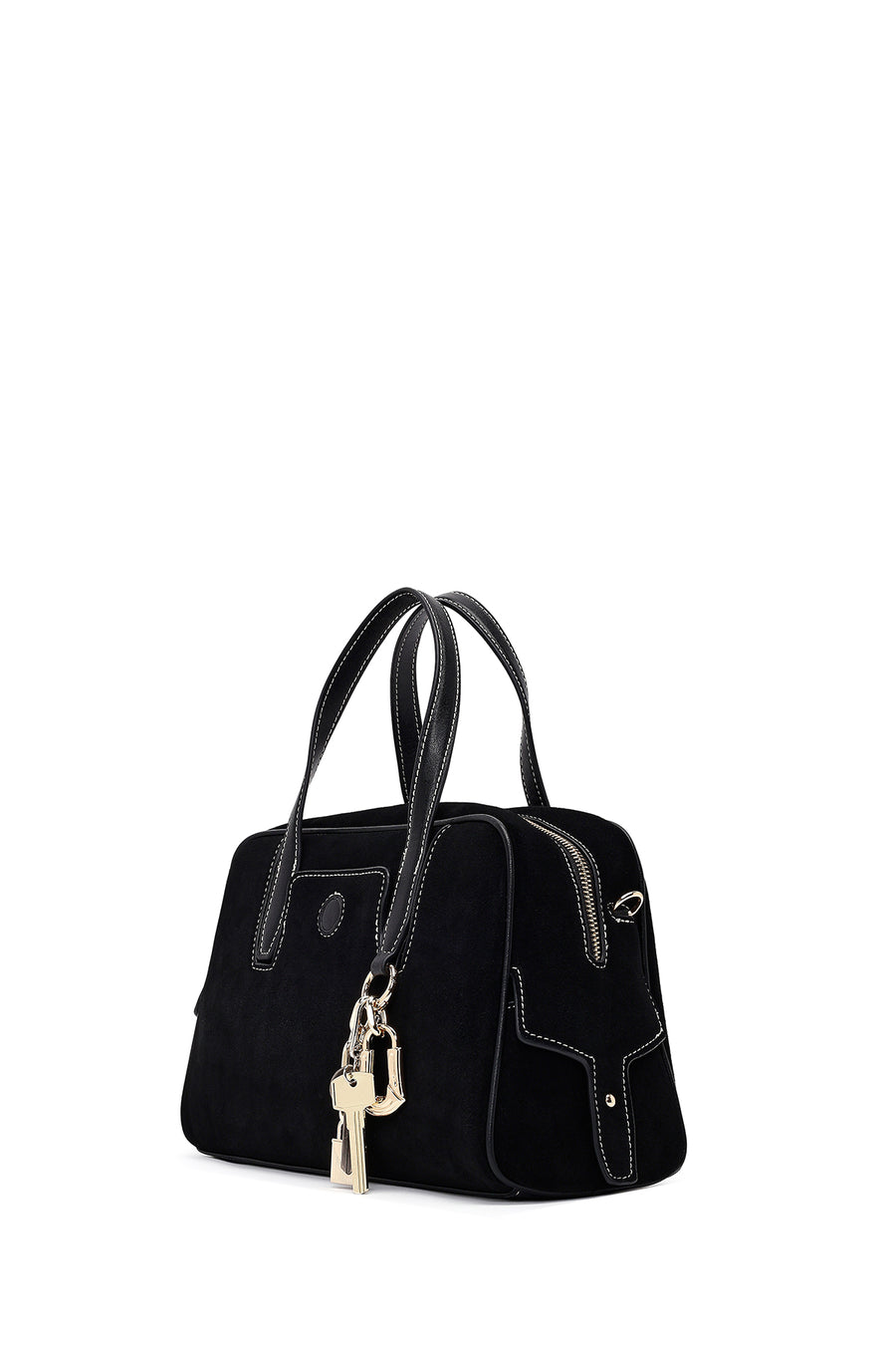 Women's Black Long Strap Suede Handbag