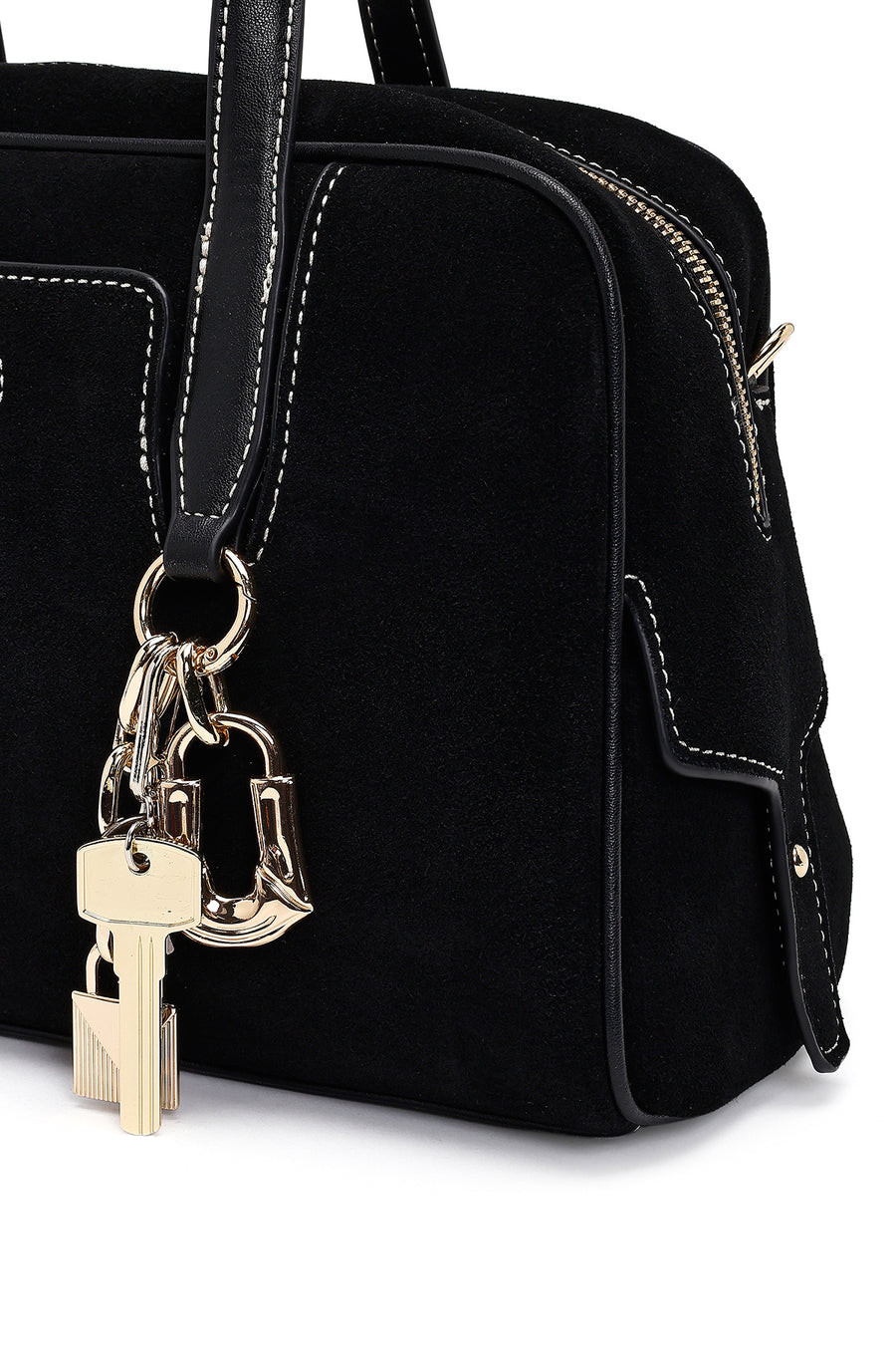 Women's Black Long Strap Suede Handbag