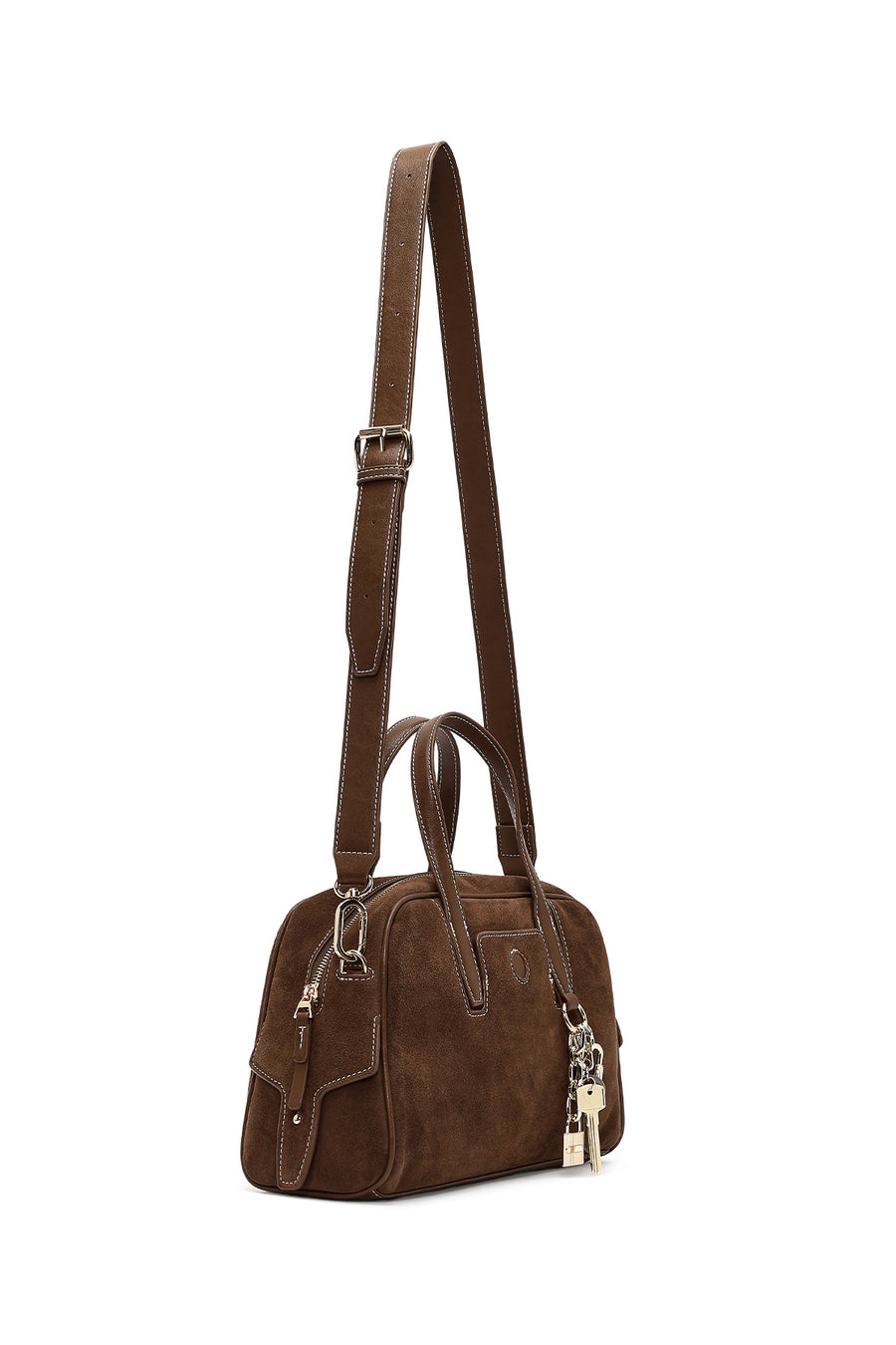 Women's Brown Long Strap Suede Shoulder Bag