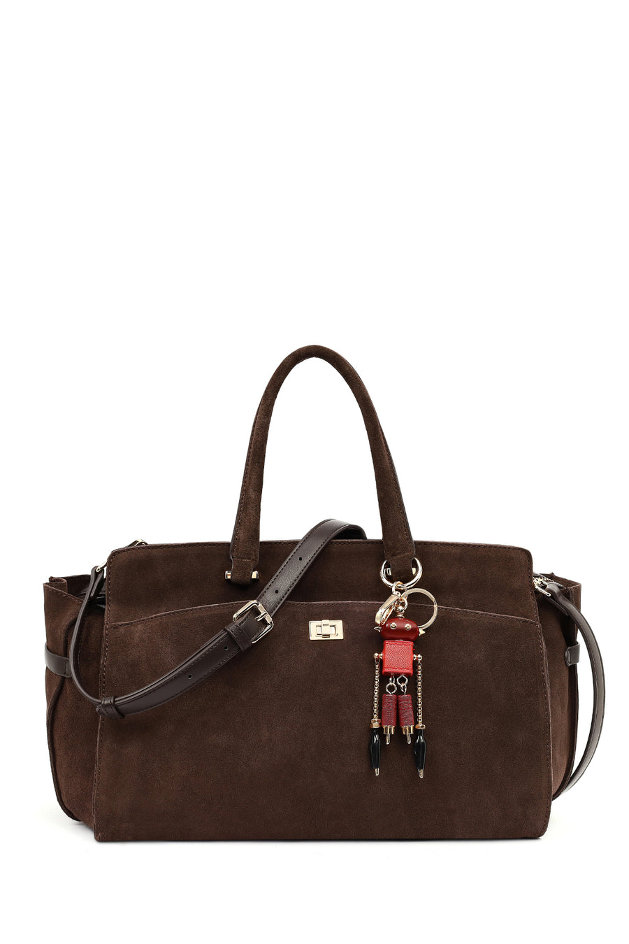Women's Brown Long Strap Suede Shoulder Bag with Accessories 25WBD256010 | Derimod