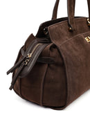 Women's Brown Long Strap Suede Shoulder Bag with Accessories | Derimod