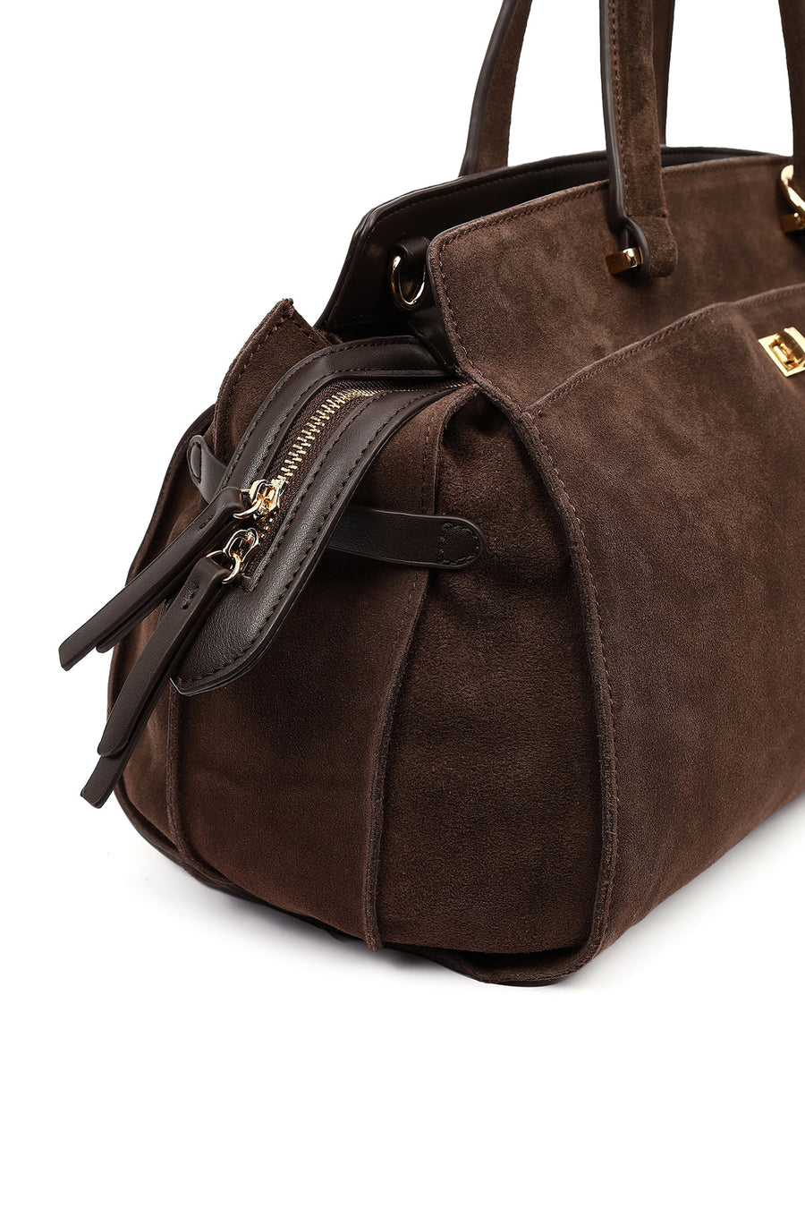Women's Brown Long Strap Suede Shoulder Bag with Accessories