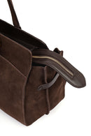 Women's Brown Long Strap Suede Shoulder Bag with Accessories | Derimod