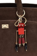 Women's Brown Long Strap Suede Shoulder Bag with Accessories | Derimod