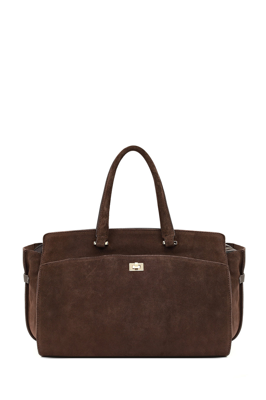 Women's Brown Long Strap Suede Shoulder Bag with Accessories